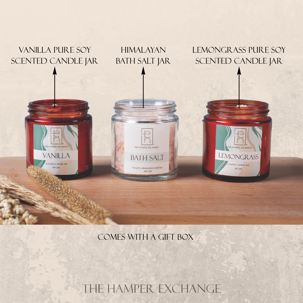 Scented Candles and Himalayan Bath Salt Jar | Spa Gift Kit