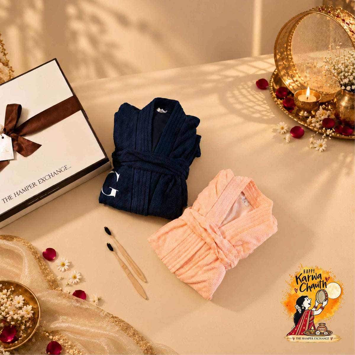Personalised Couple Bathrobe Hamper - 2 Piece Set