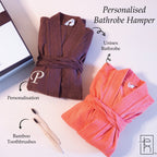Personalised Couple Bathrobe Hamper - 2 Piece Set.