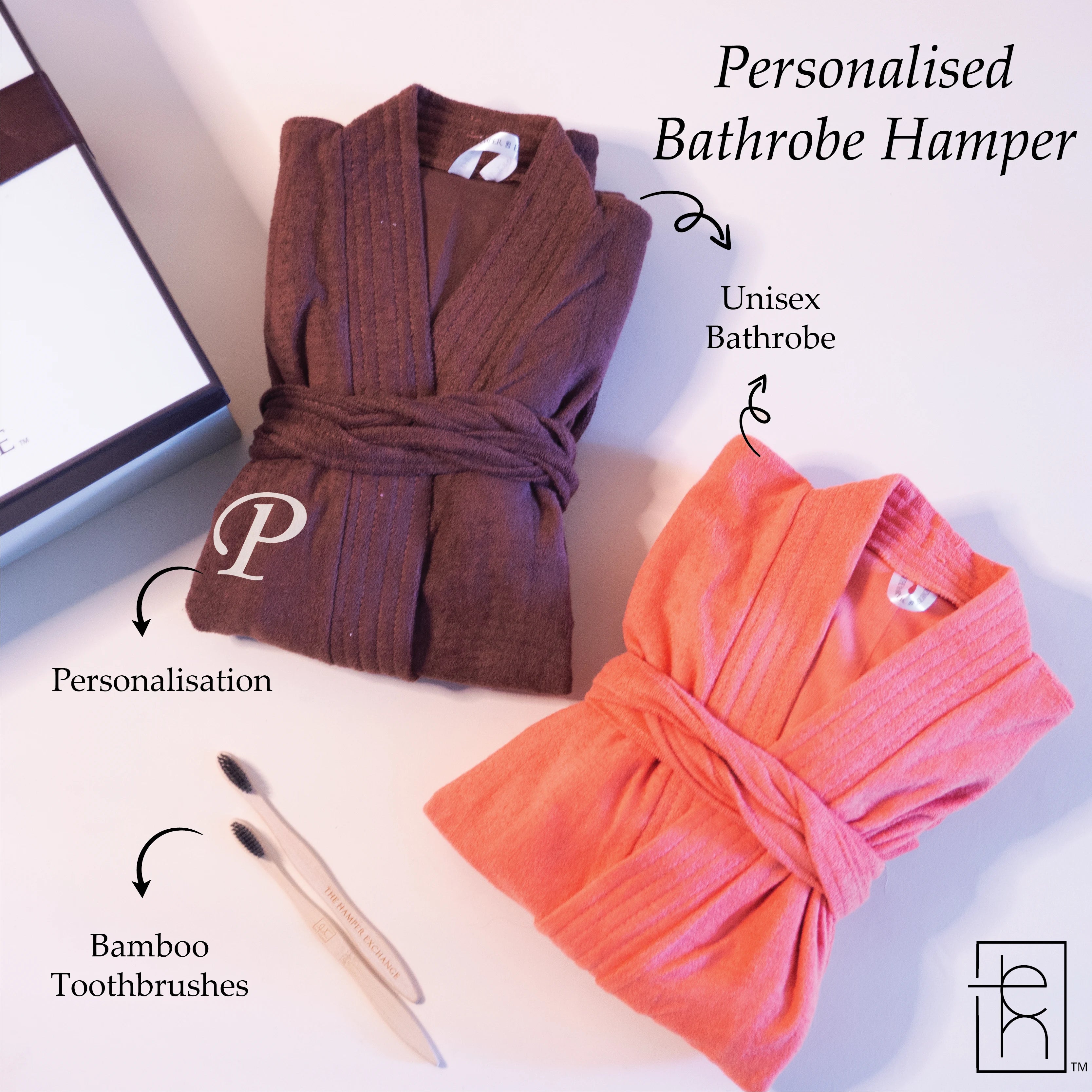 Personalised Couple Bathrobe Hamper - 2 Piece Set.