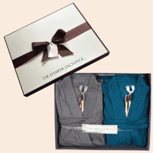 Personalised Bathrobe Hamper Blue and Grey