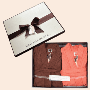 Personalised Bathrobe Hamper Brown and Rust